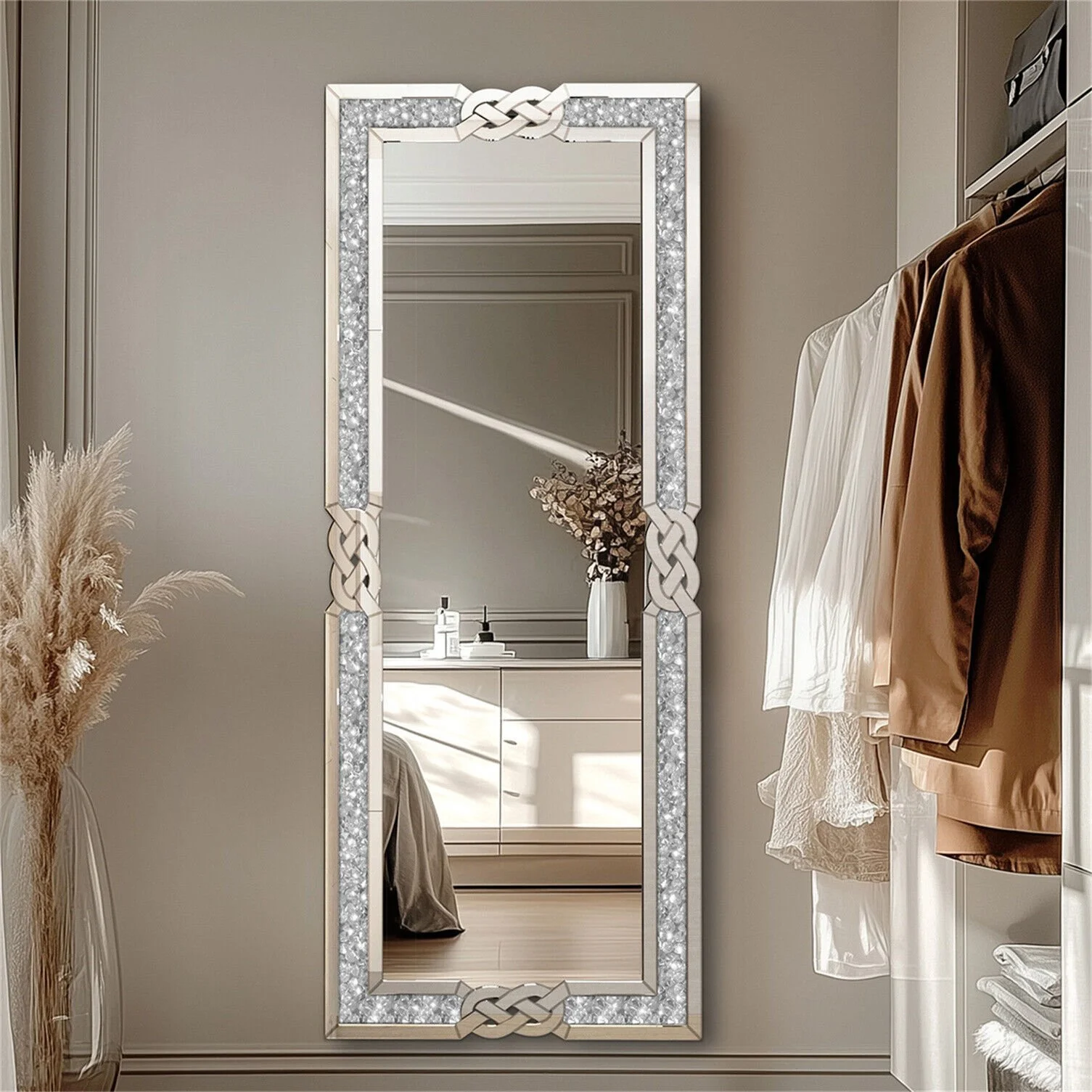 Full Length Silver Crushed Diamond Wall & Floor Mirror 63x22 Inch
