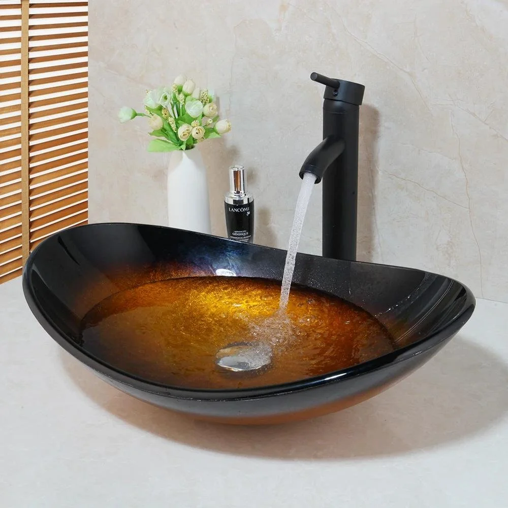 Modern Black Waterfall Glass Basin Faucet with Pop-Up Drain