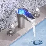 Luxury Black Widespread LED Basin Faucet with Crystal Handles
