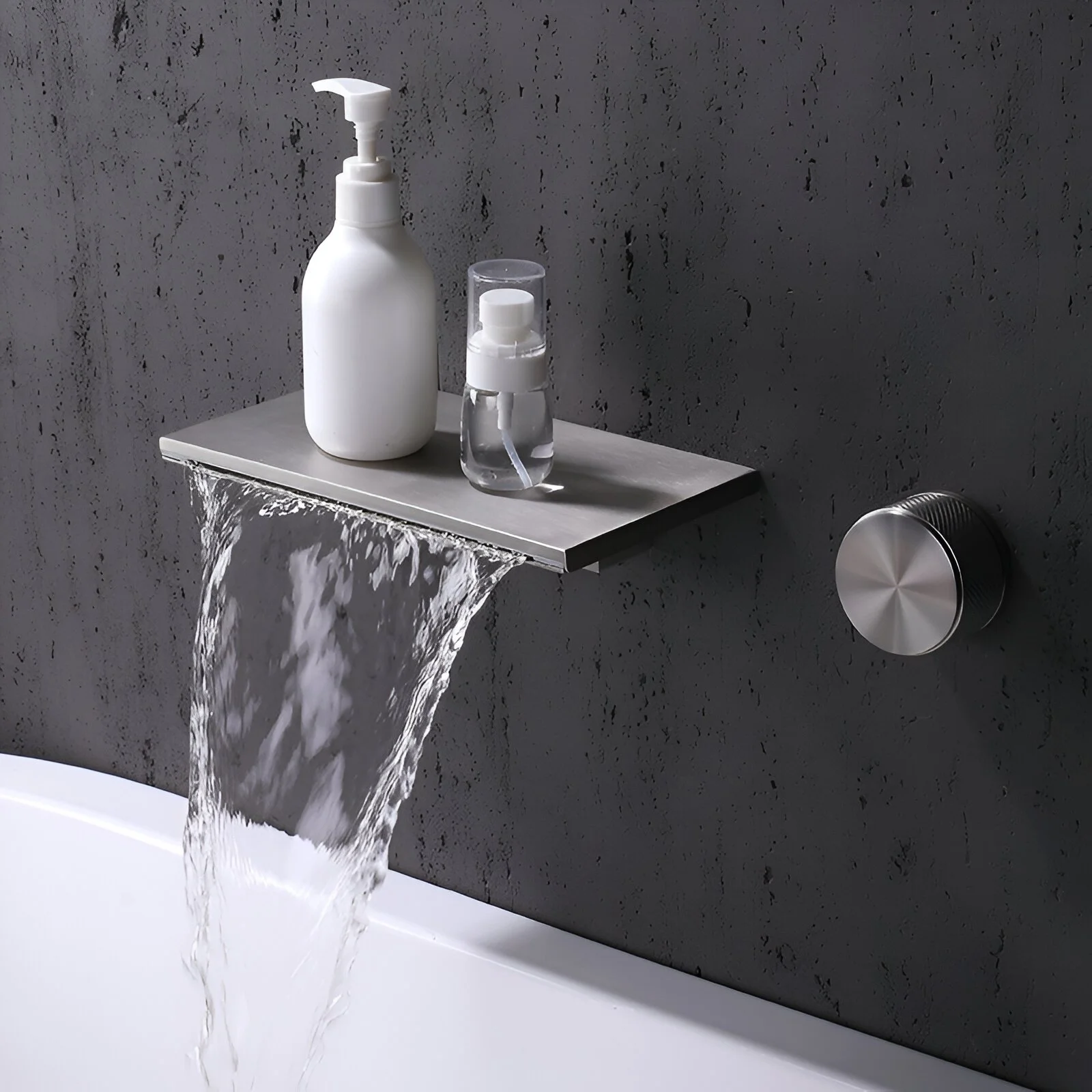 Modern In-Wall Brass Waterfall Basin Faucet – White & Gray Single Lever