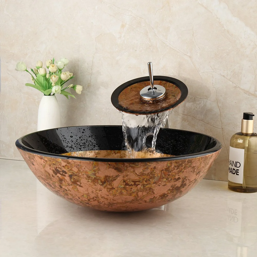 Elegant Tempered Glass Sink with Chrome Waterfall Faucet Set