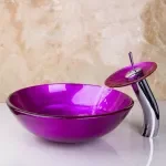 Stylish Rose Red Tempered Glass Sink and Faucet Set - Modern Vanity Upgrade