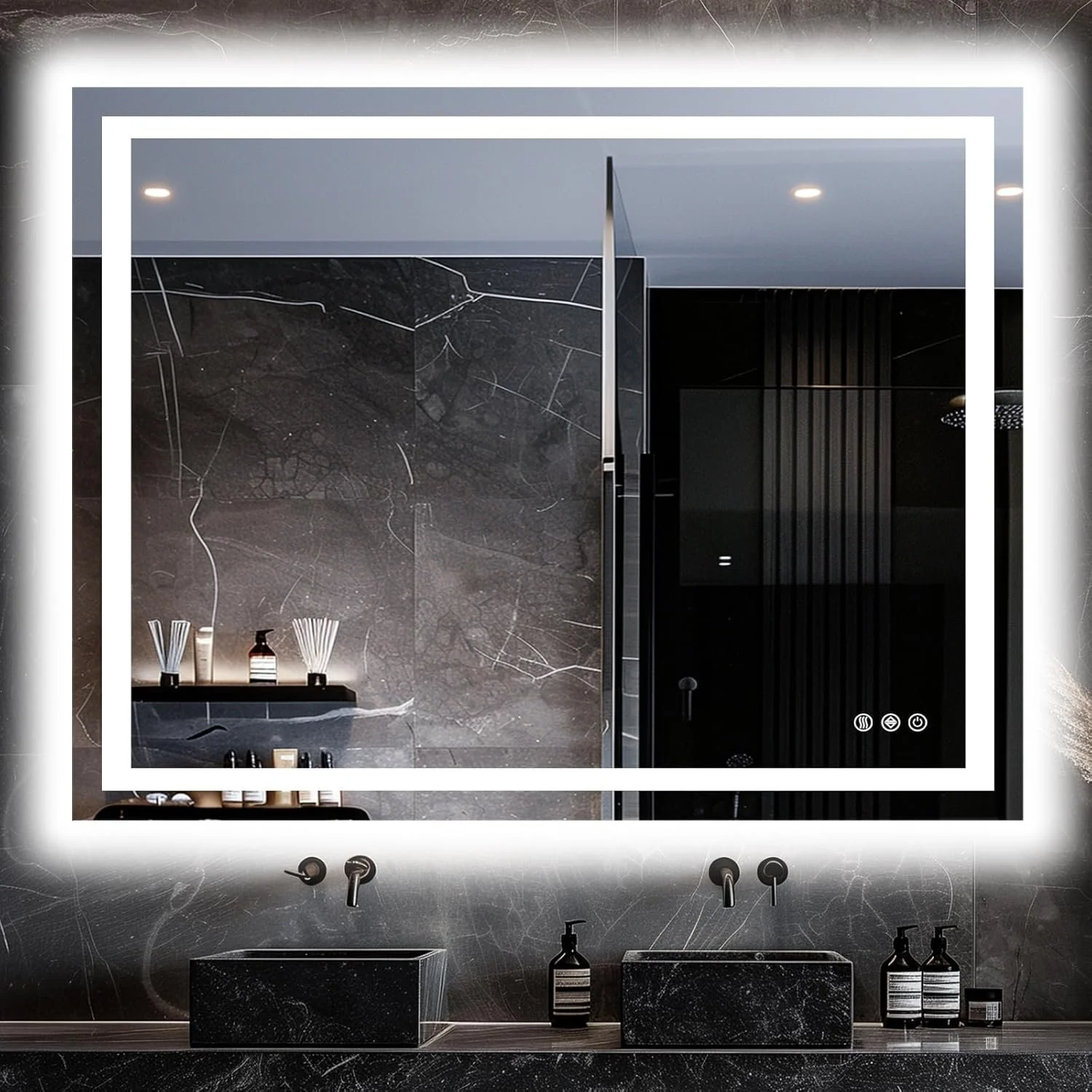 RGB LED Anti-Fog Bathroom Mirror with Dimmable 3-Color Lighting