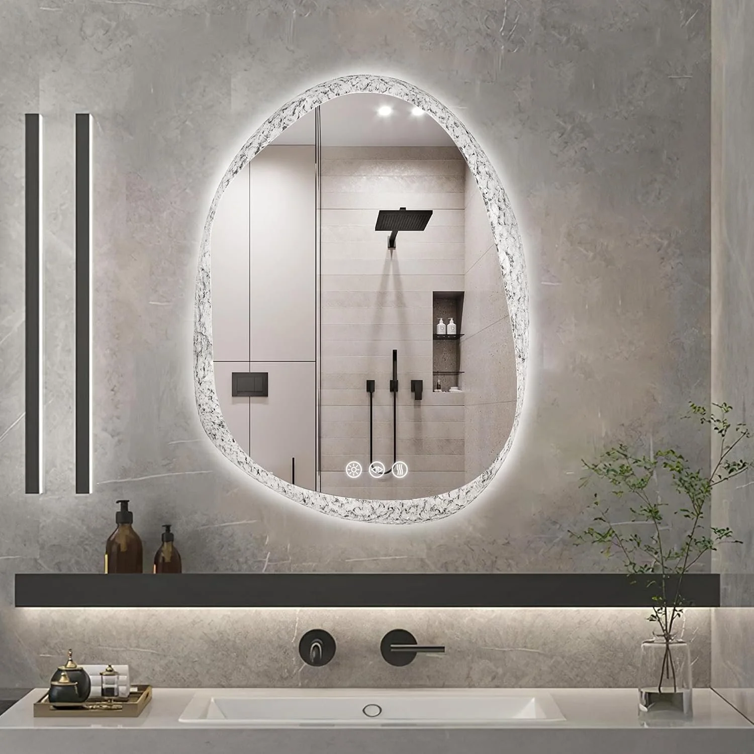 Irregular LED Bathroom Mirror with Backlit & Anti-Fog Clear Crystal Frame