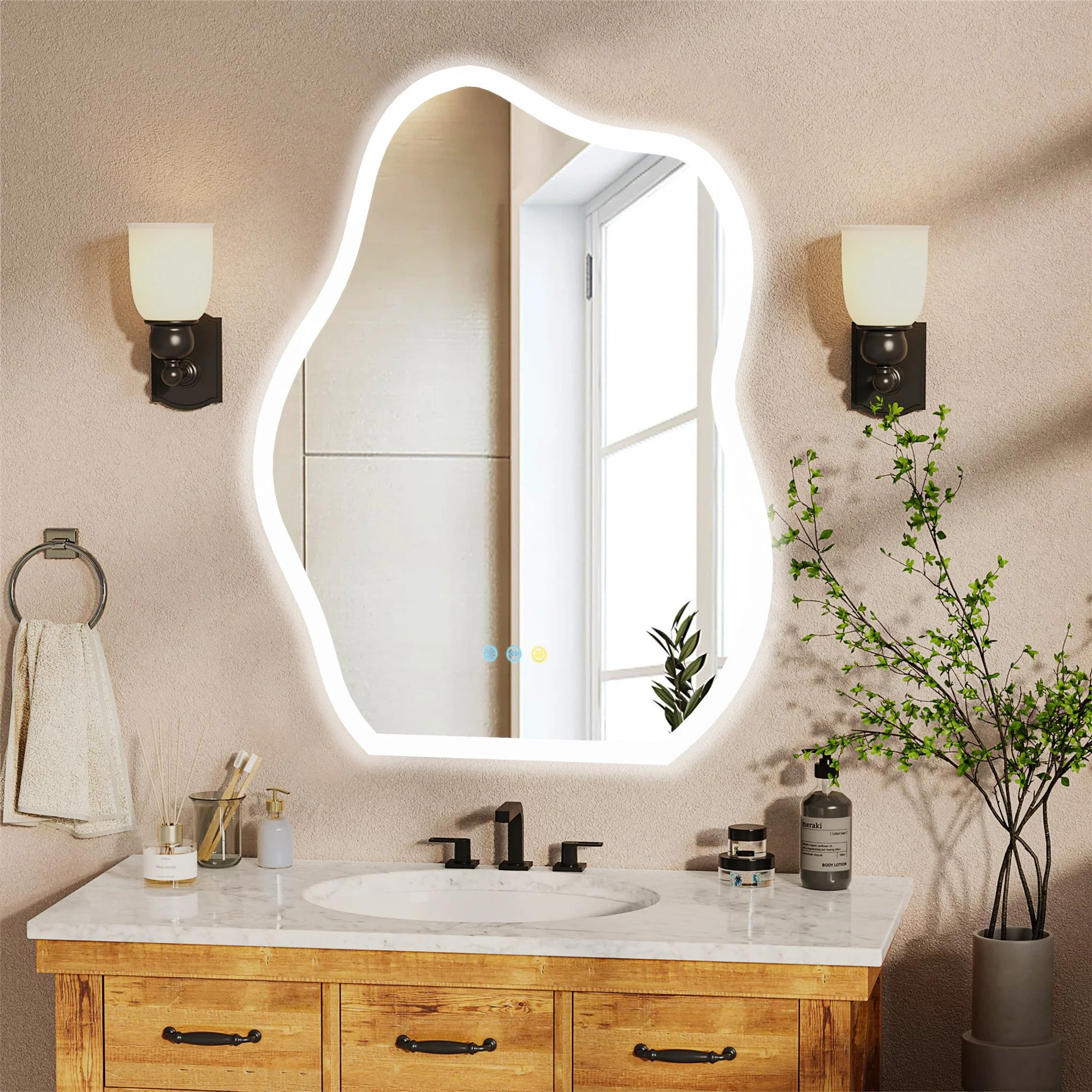 Cloud-Shaped LED Bathroom Mirror with Anti-Fog & Dimmable Lighting