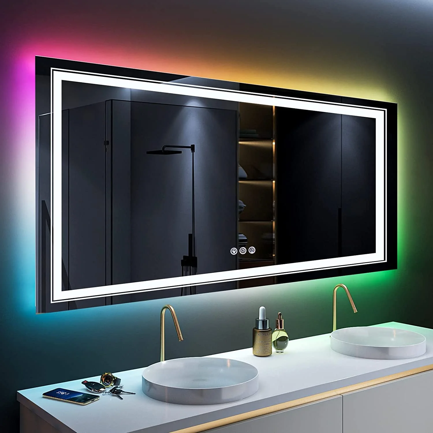 RGB LED Bathroom Mirror with Backlit Lights, Anti-Fog & Dimmable 48"/55"
