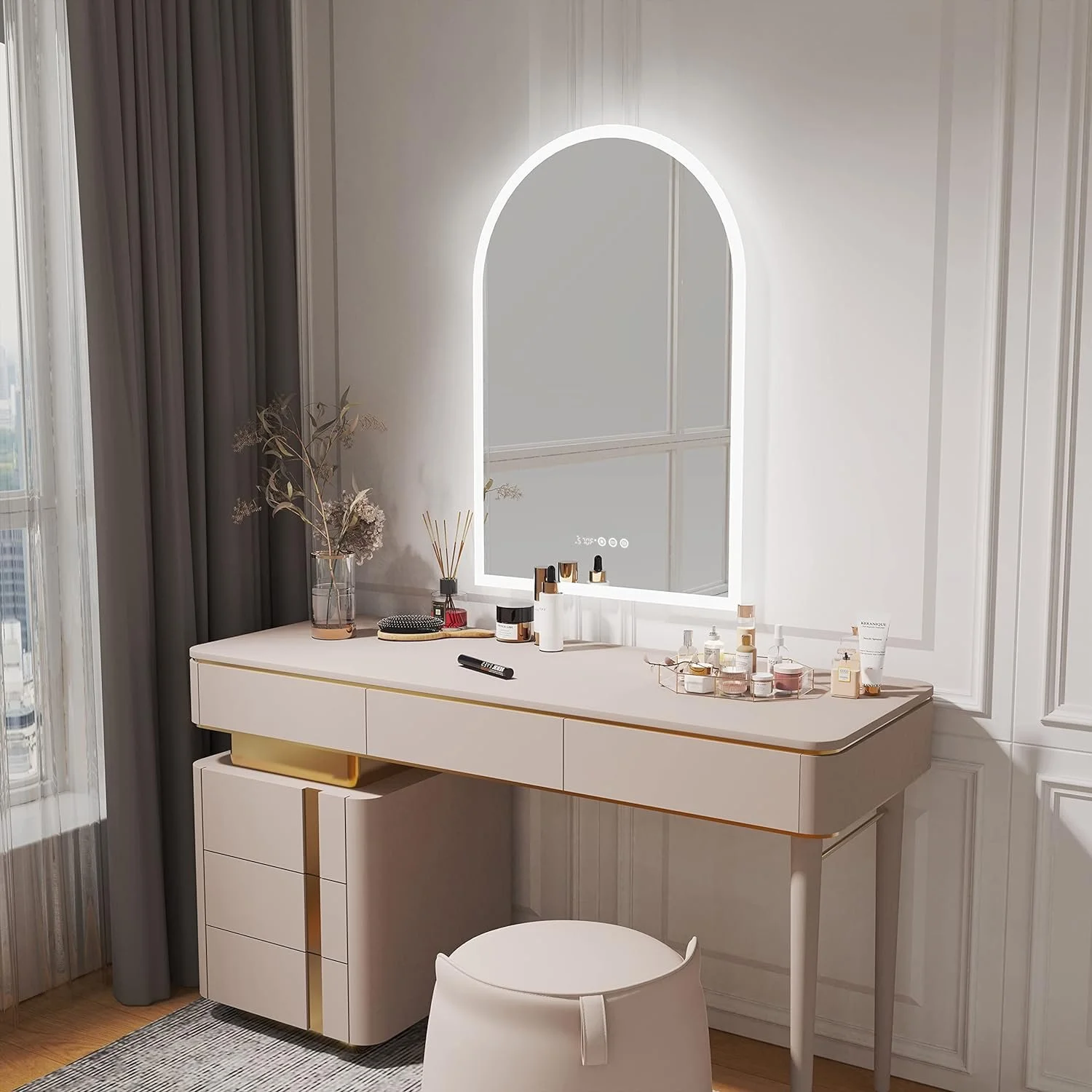 Backlit Smart LED Bathroom Mirror with Anti-Fog & Time Display