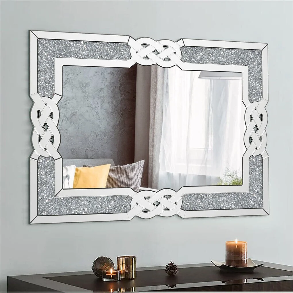 Silver Crush Diamond Frameless Wall Mirror for Modern Home Decor