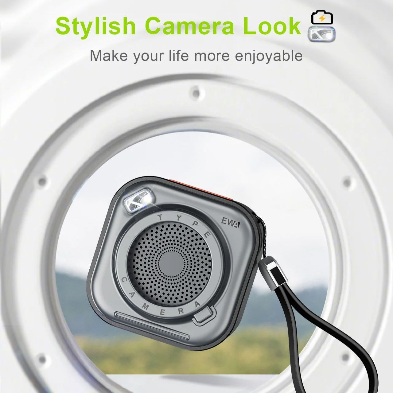 Portable Mini Bluetooth Speaker with Stereo Sound and Flashlight, 12-Hour Playtime