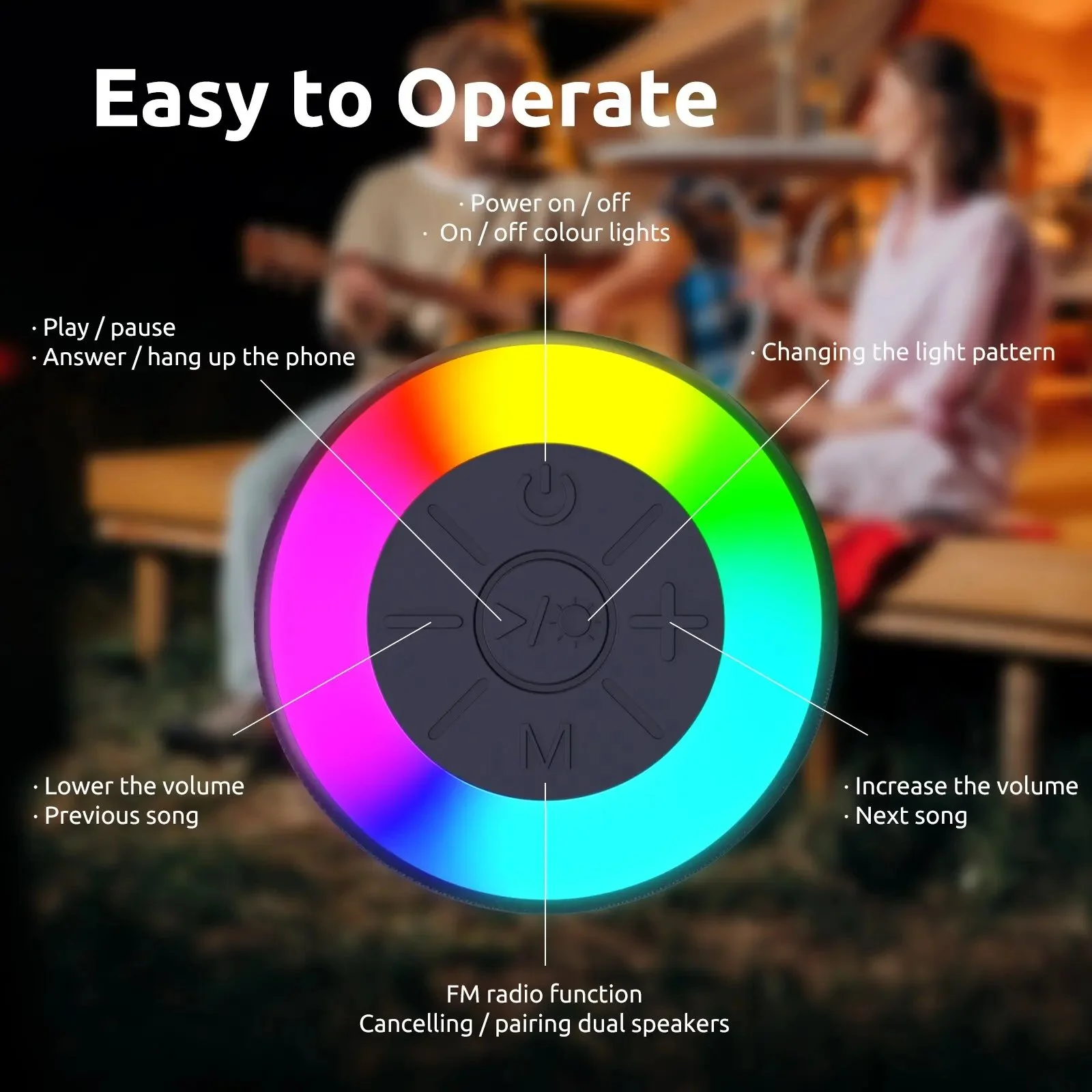 Waterproof Bluetooth Speaker with TWS Pairing, LED Light Show, and 12-Hour Battery Life