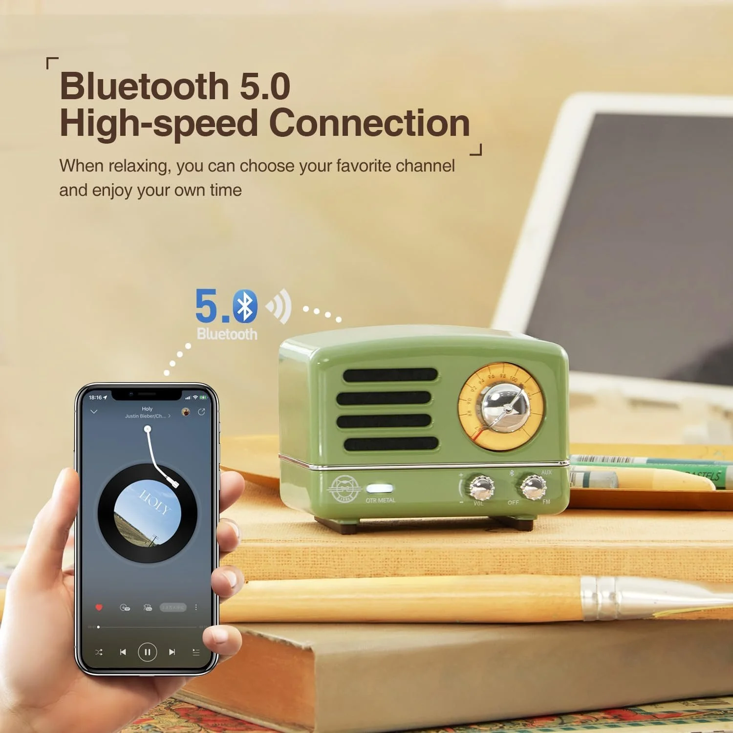 Portable Bluetooth Speaker - Retro Aluminum Soundbar with Bass Boost, Outdoor Stereo