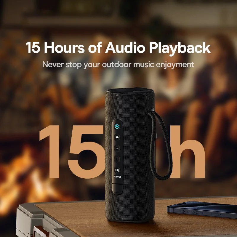 Portable Bluetooth Camping Speaker with 15W Quad Sound, 15-Hour Playtime, IPX5