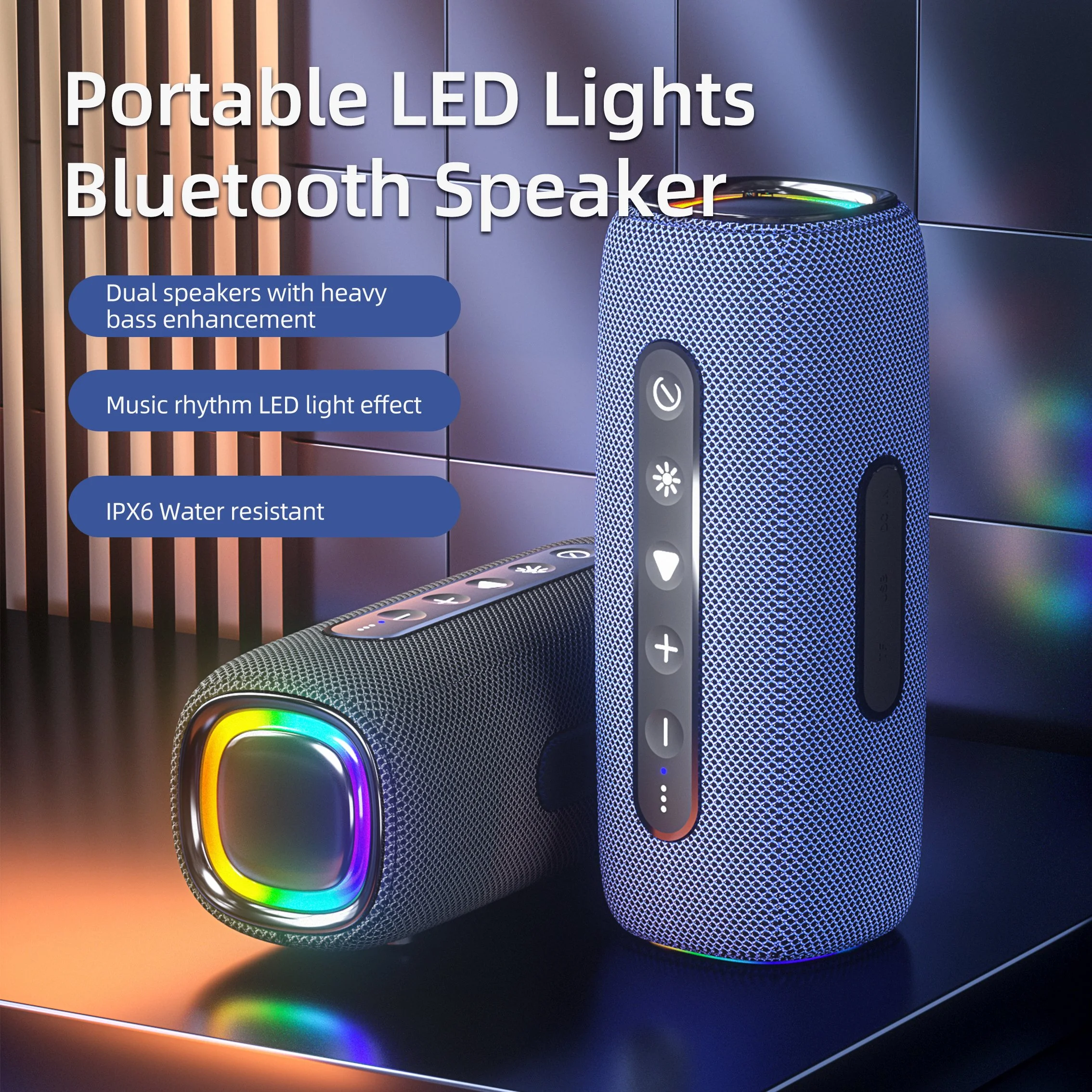 20W Portable Waterproof Bluetooth Speaker with Dual Bass, RGB Lights, and 4000mAh Battery