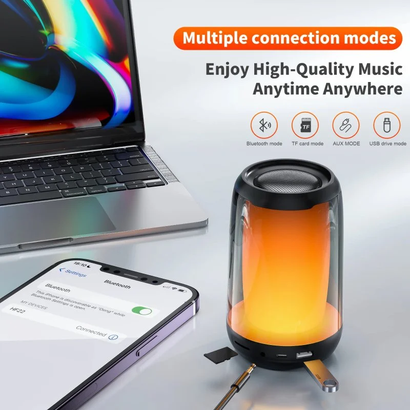 Portable Bluetooth Speaker with 5W Hi-Res Audio, IPX5 Waterproof, and LED Lights