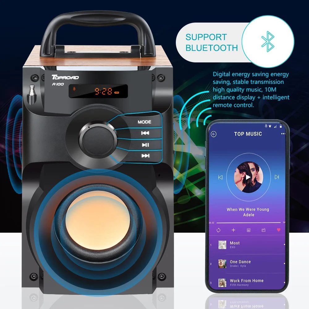 Portable Bluetooth Speaker with Stereo Bass and Remote Control