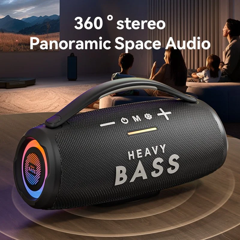50W Portable Bluetooth Speaker with Subwoofer, Colorful Lights, and AUX/TF