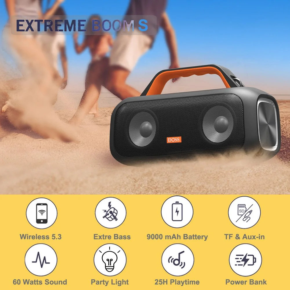 Portable Bluetooth Speaker with 60W Stereo Sound, Bass Boost, 25H Playtime, IPX6