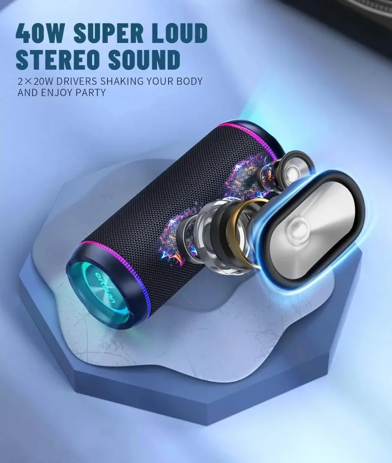 Portable Bluetooth Speaker with 40W Sound, IPX7 Waterproof, and 30H Playtime