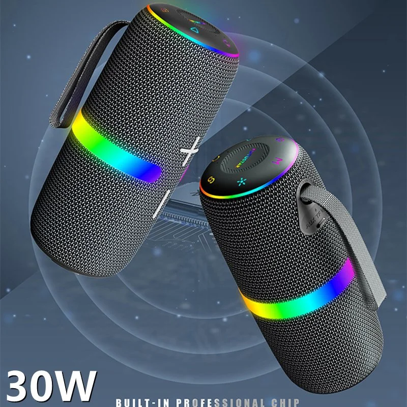 30W Portable Bluetooth Speaker with RGB LED Lights, TWS, and Waterproof Subwoofer