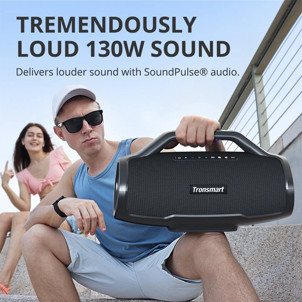 130W Bluetooth Speaker with 3-Way Sound System, Sync, and Guitar/Mic Input