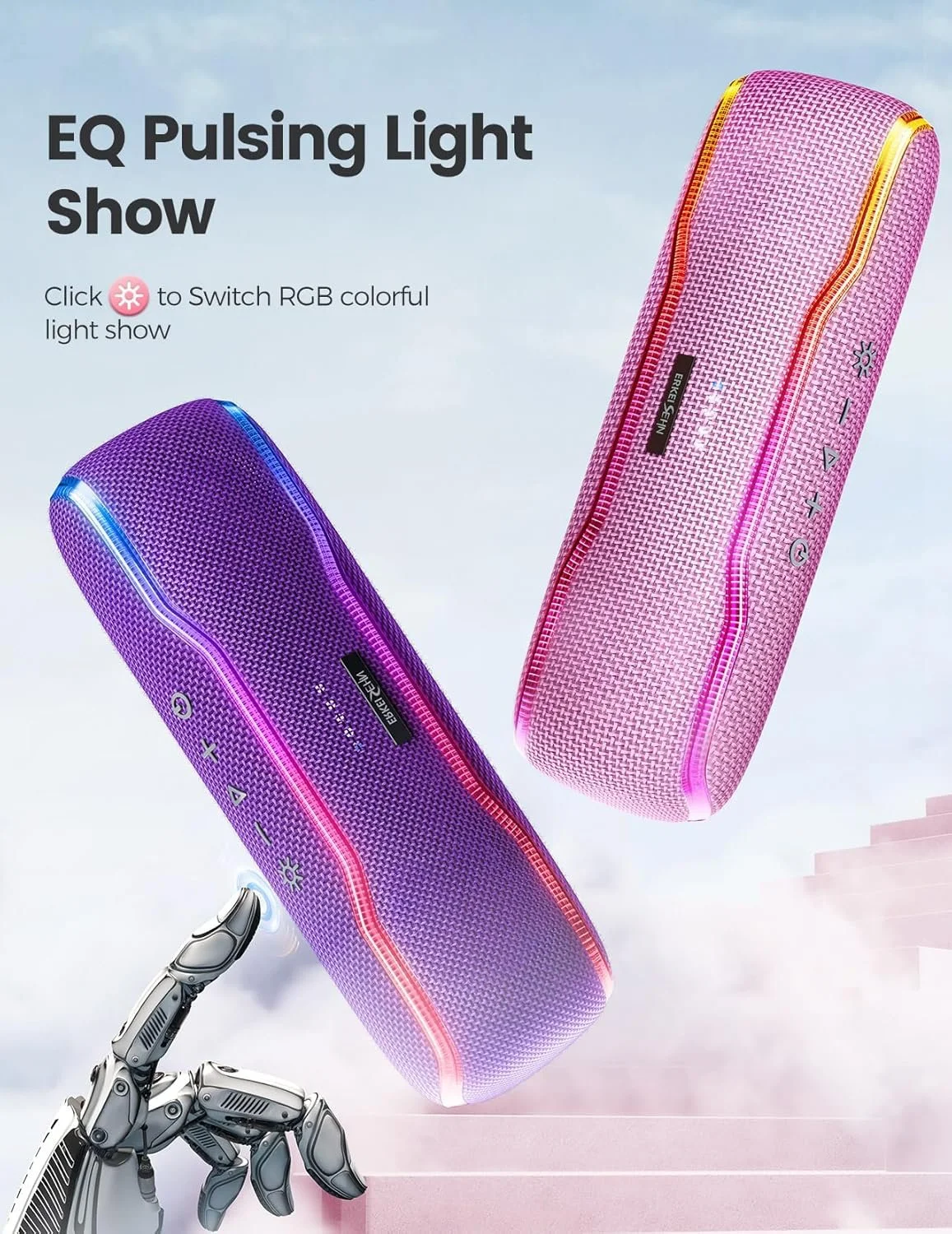 Portable Bluetooth Speaker with 25W Sound, IPX7 Waterproof & RGB Light Show
