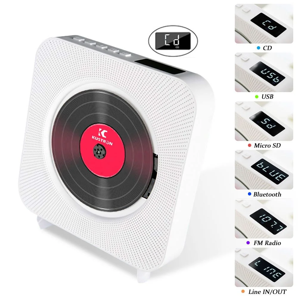 Wall-Mounted CD Player with Bluetooth, FM Radio & LED Display