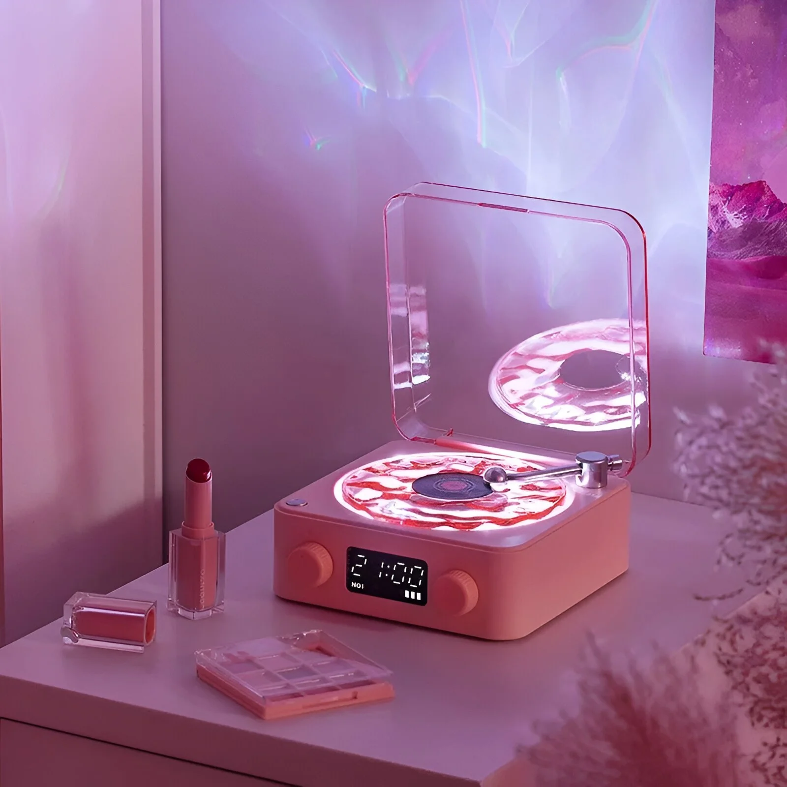 Retro Bluetooth Vinyl Record Player with White Noise, Stereo Sound & RGB Lamp