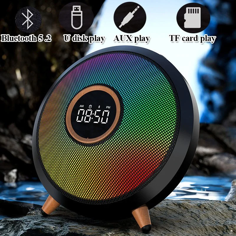 Portable Bluetooth Speaker with Clock, RGB Lights, Subwoofer & Hands-Free Calls