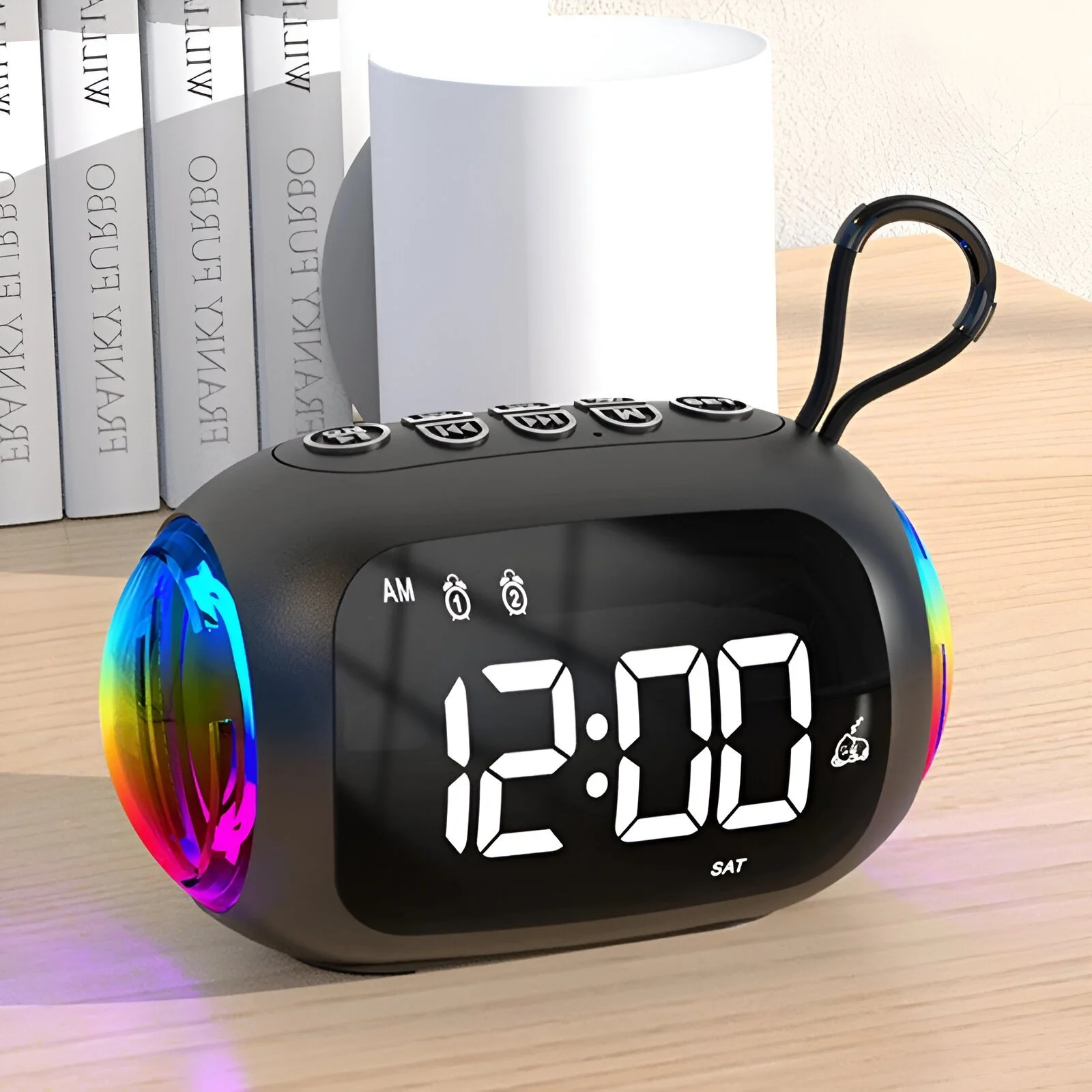 Dual Alarm Clock Bluetooth Speaker with Colorful Lights & Subwoofer Bass