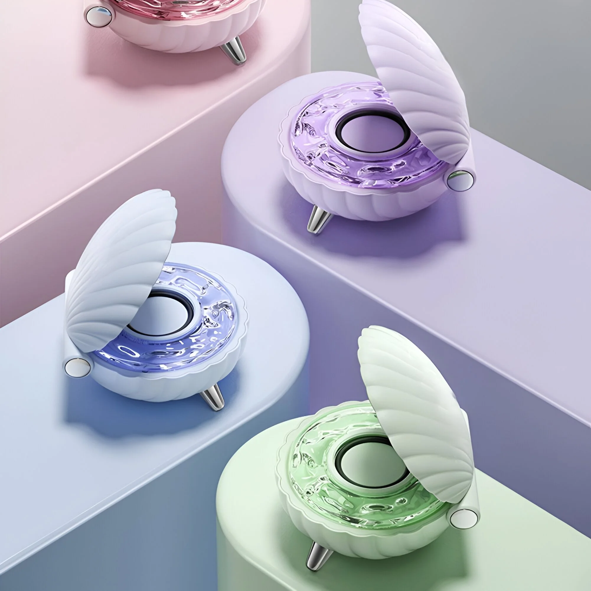 Colorful Seashell Bluetooth Speaker with Night Light & Wave Projection