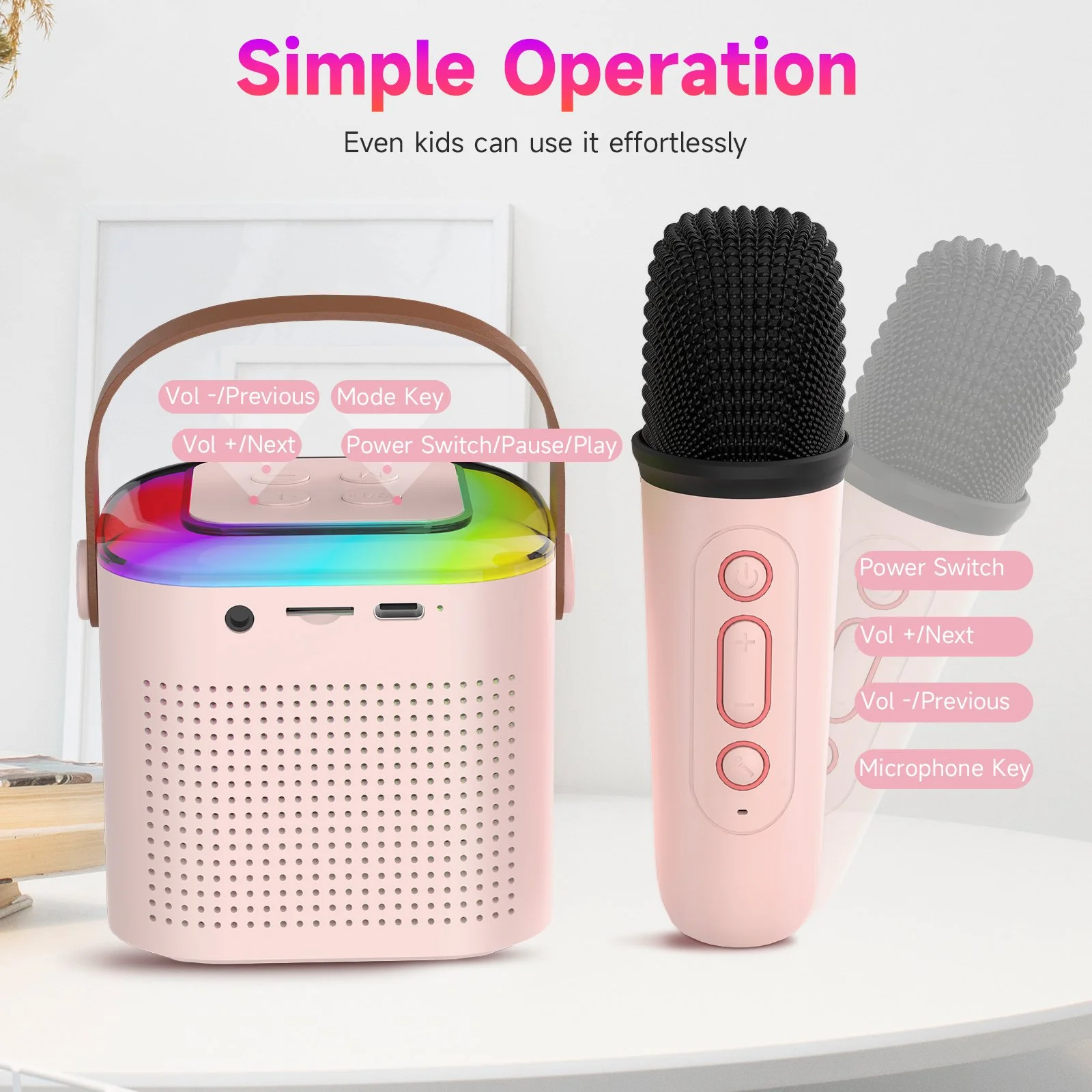 Mini Karaoke Speaker with 2 Wireless Microphones