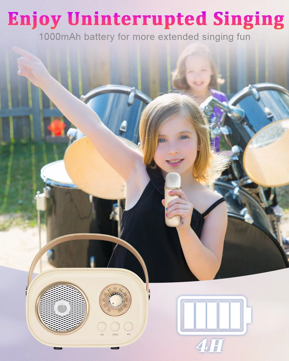 Bluetooth Karaoke Machine for Kids – Mini Speaker with 2 Wireless Microphones