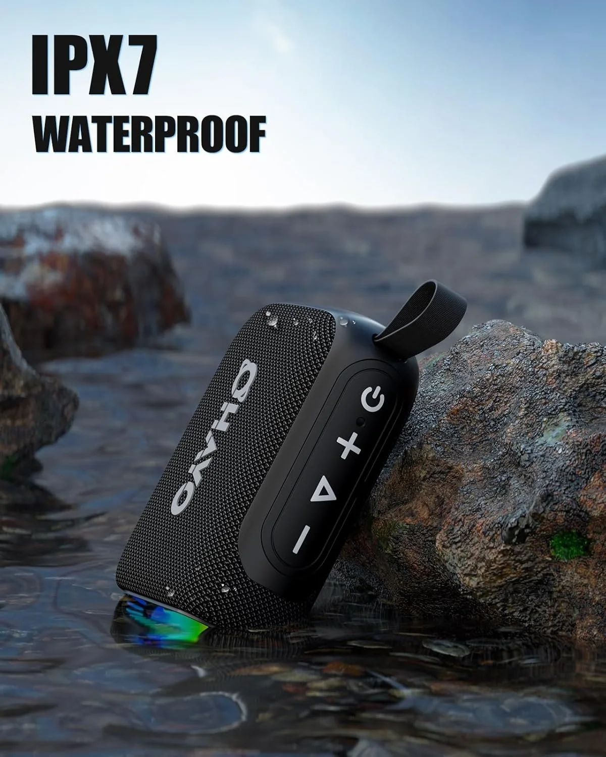Portable Bluetooth Speaker with Hook, IPX7 Waterproof, 24H Playtime