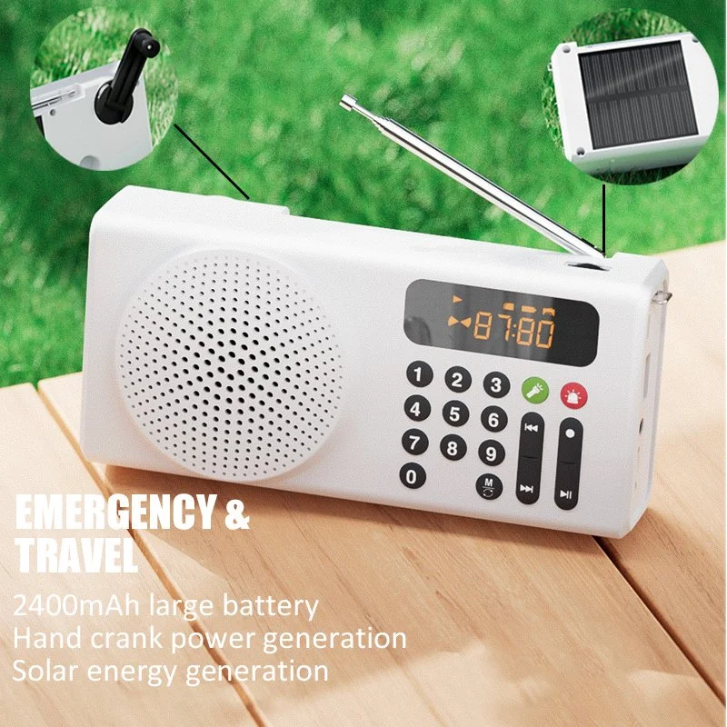 Portable Emergency Radio with Bluetooth, Solar Hand Crank, Flashlight & Power Bank