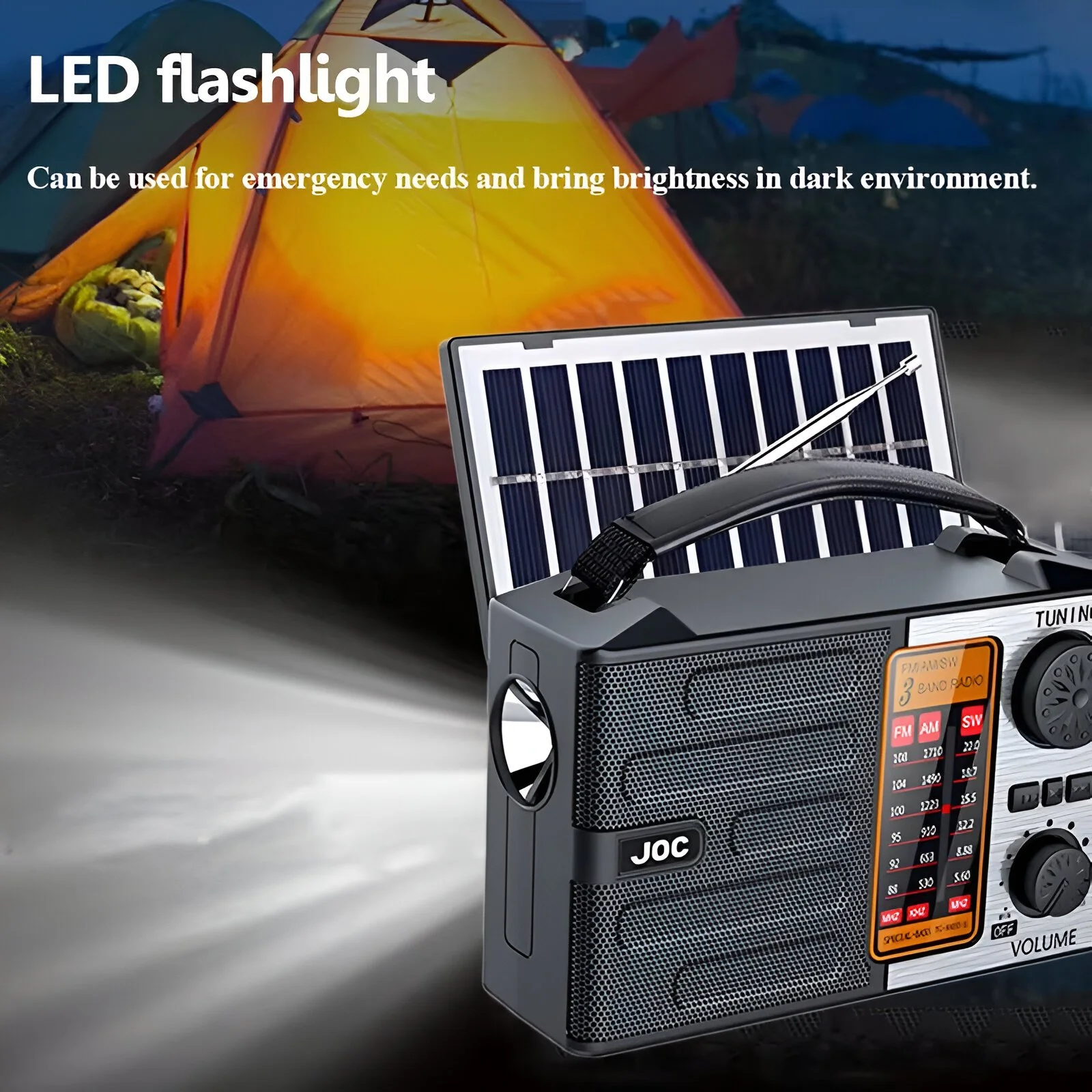 Portable Emergency Radio with Bluetooth Speaker, Solar Charging & Flashlight