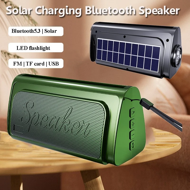 Portable Bluetooth Speaker with Solar Charging, FM Radio & Flashlight