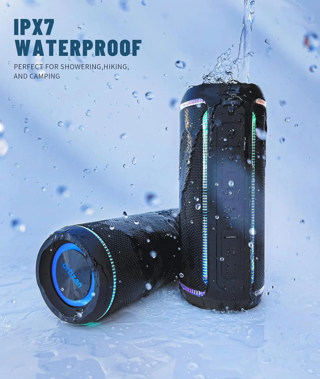 Portable Bluetooth Speaker with 40W Bass Boost, Waterproof, RGB Lights & 30H Playtime