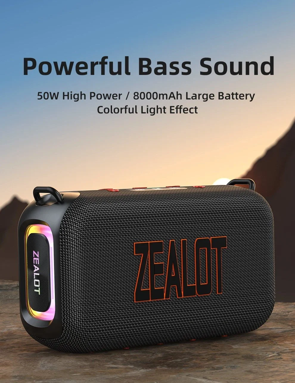 50W Portable Bluetooth Speaker with IPX6 Waterproof and Dual Diaphragm