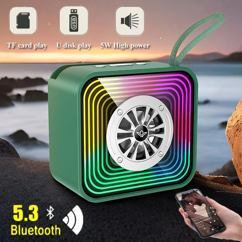 Mini Bluetooth Mirror Speaker with RGB Lights & Deep Bass, USB/TF Music Player