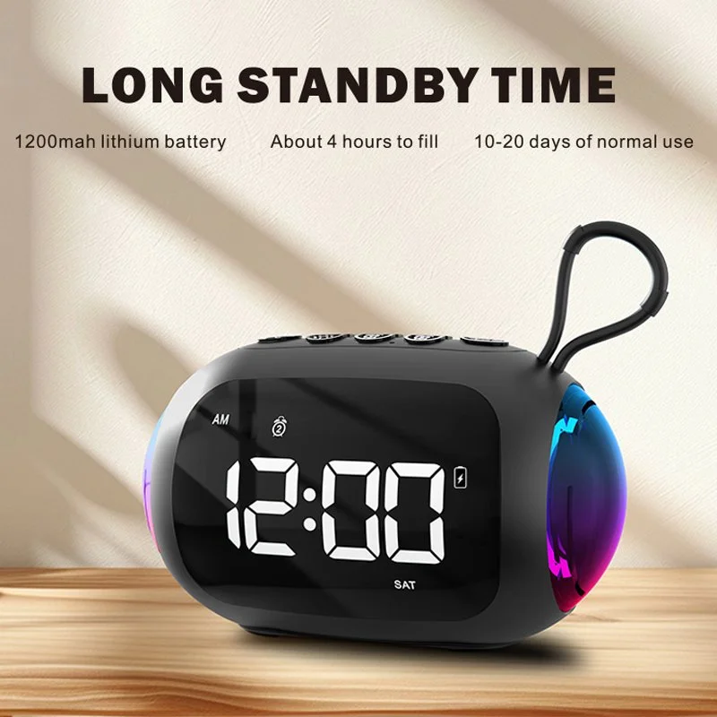 Mini Bluetooth Alarm Clock Radio with Subwoofer, LED Display & RGB Lights
