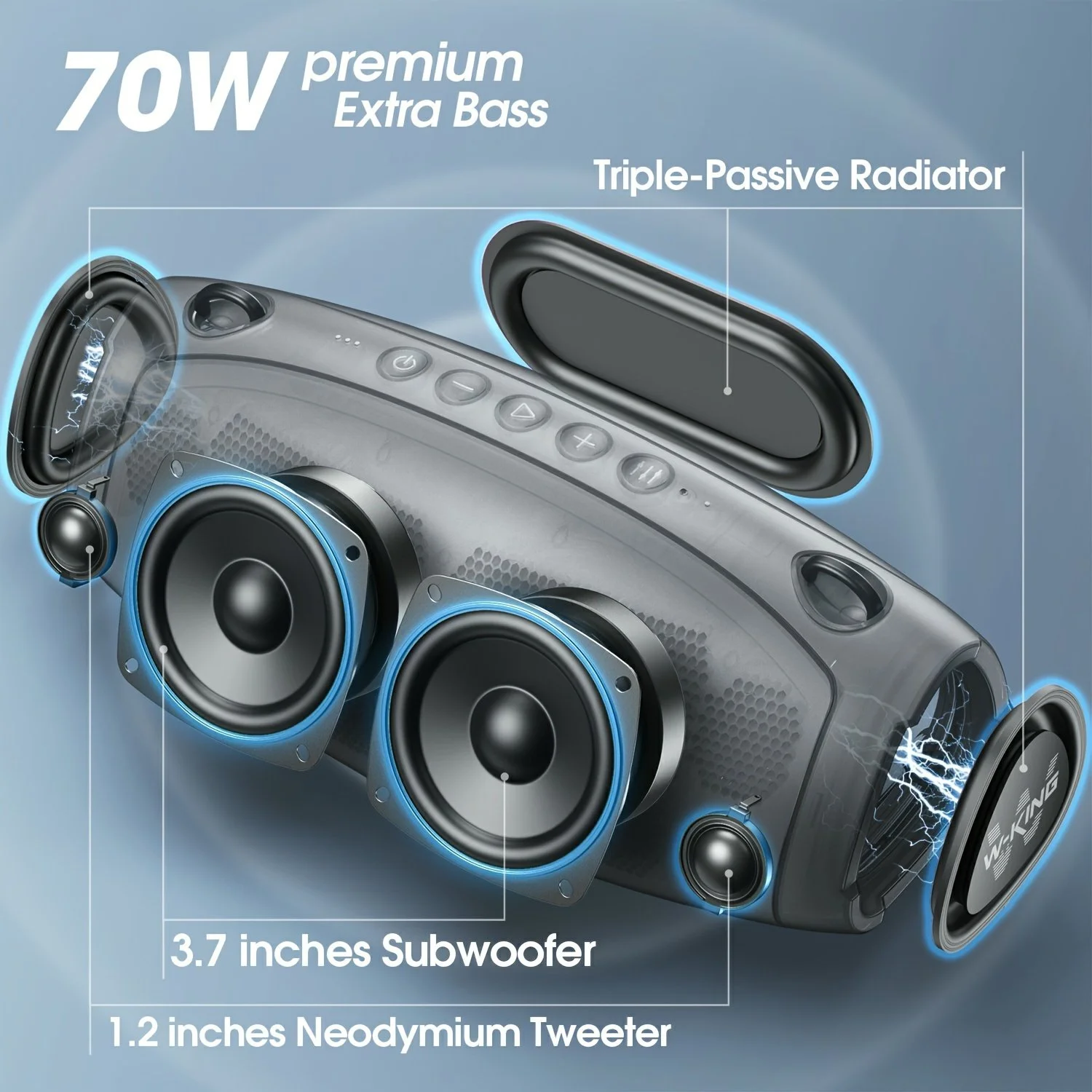 Waterproof Bluetooth Speaker with RGB Lights - 70W Portable Sound System