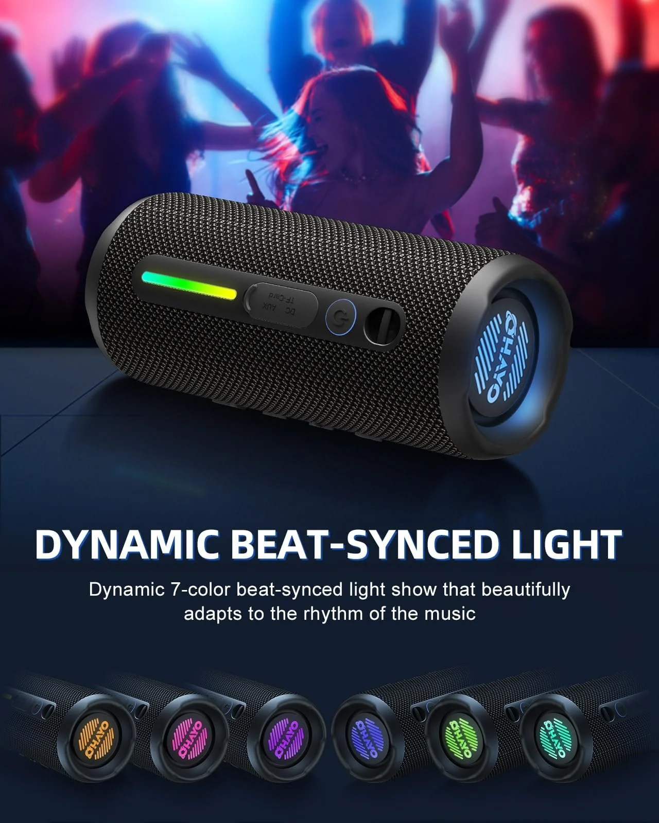 Portable Bluetooth Speaker with RGB Lights - 24W Waterproof Sound