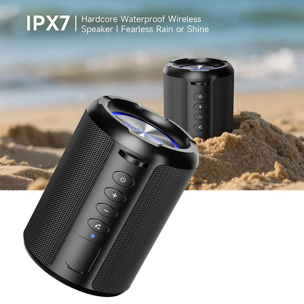 Waterproof Bluetooth Speaker with RGB Lights - Deep Bass Portable Sound