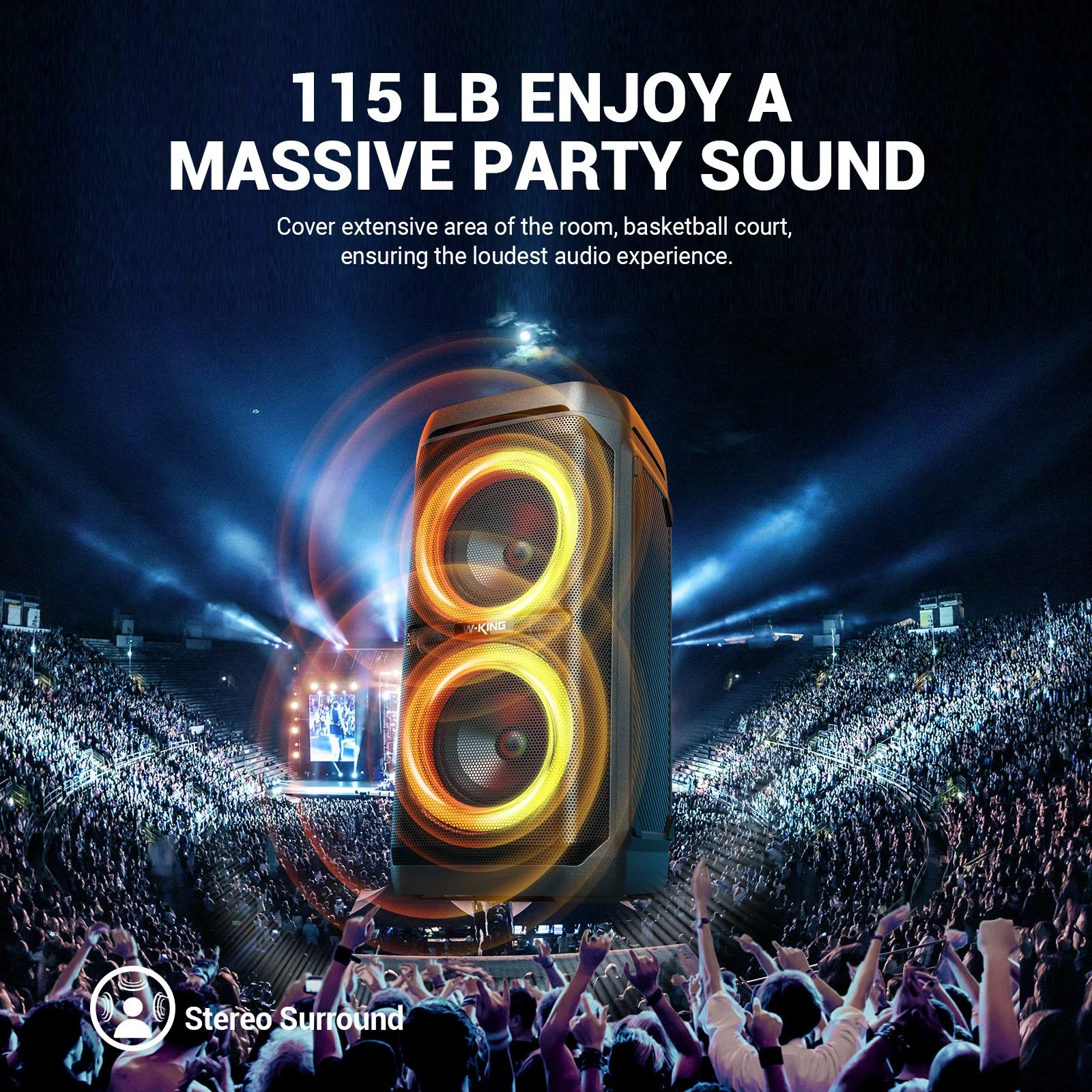 80W RMS Portable Bluetooth Speaker - Waterproof Deep Bass Sound with RGB Lights
