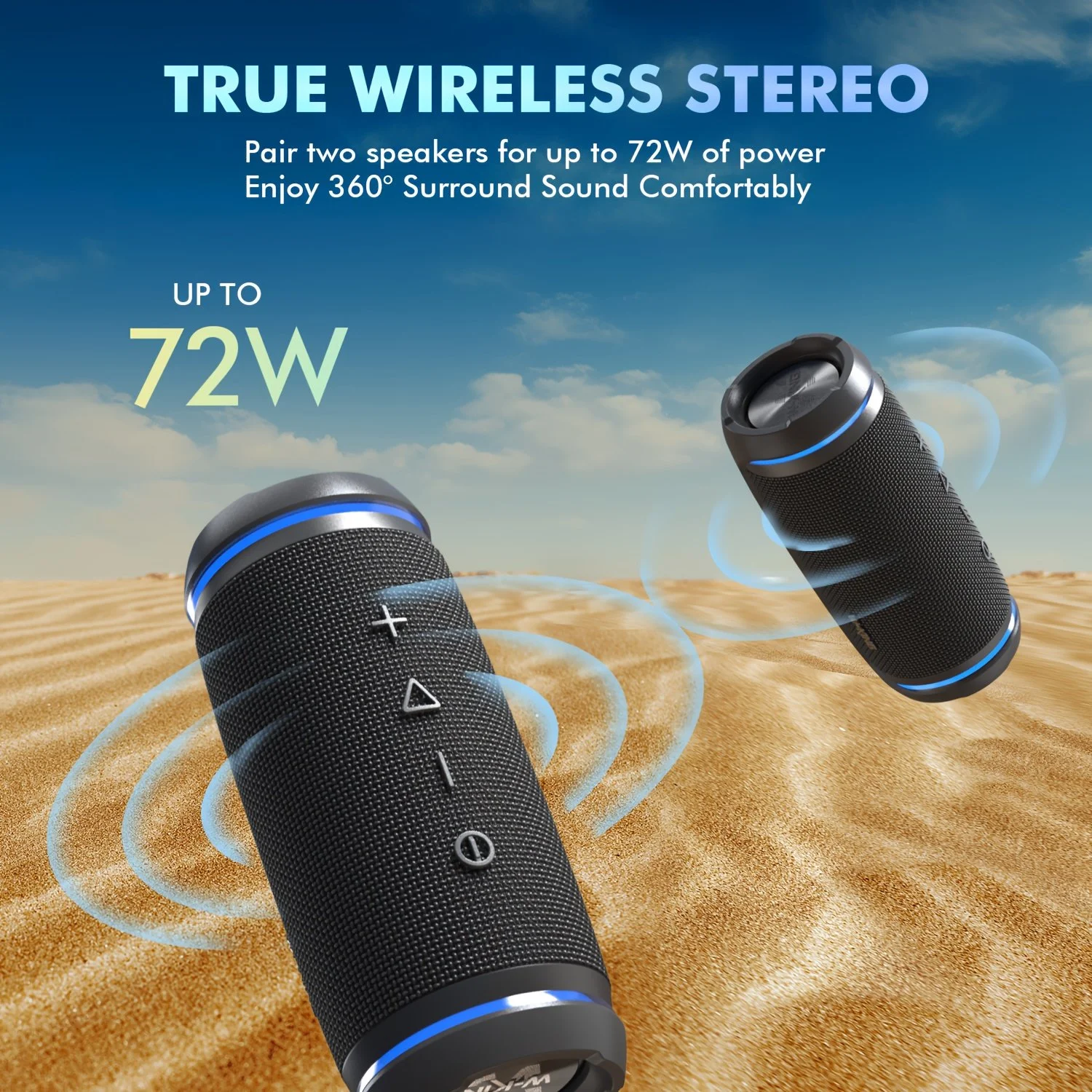 Portable Bluetooth Speaker with 36W Extra Bass - IPX6 Waterproof