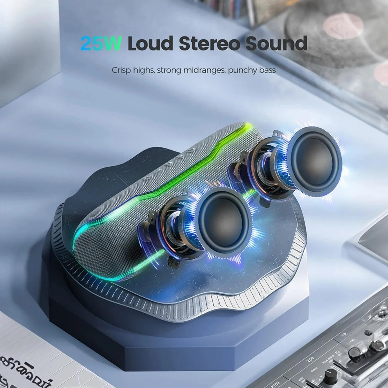 Portable Waterproof Bluetooth Speaker with RGB Lights and Deep Bass