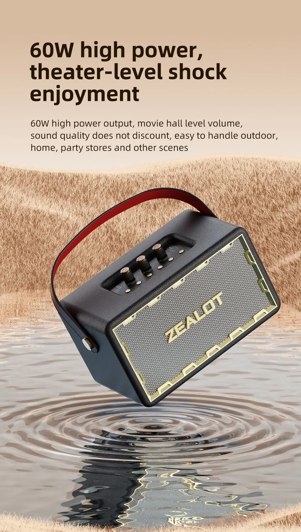 Portable Wooden Bluetooth Speaker - 60W Deep Bass with Leather Strap