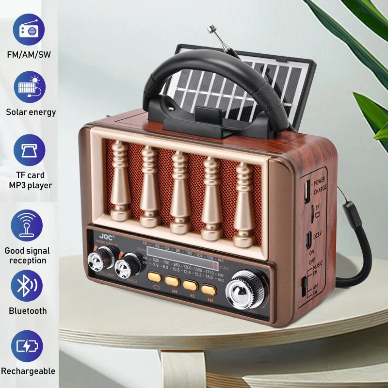 Portable Emergency Radio with Solar Charging, Bluetooth 5.4 & Bass Speaker