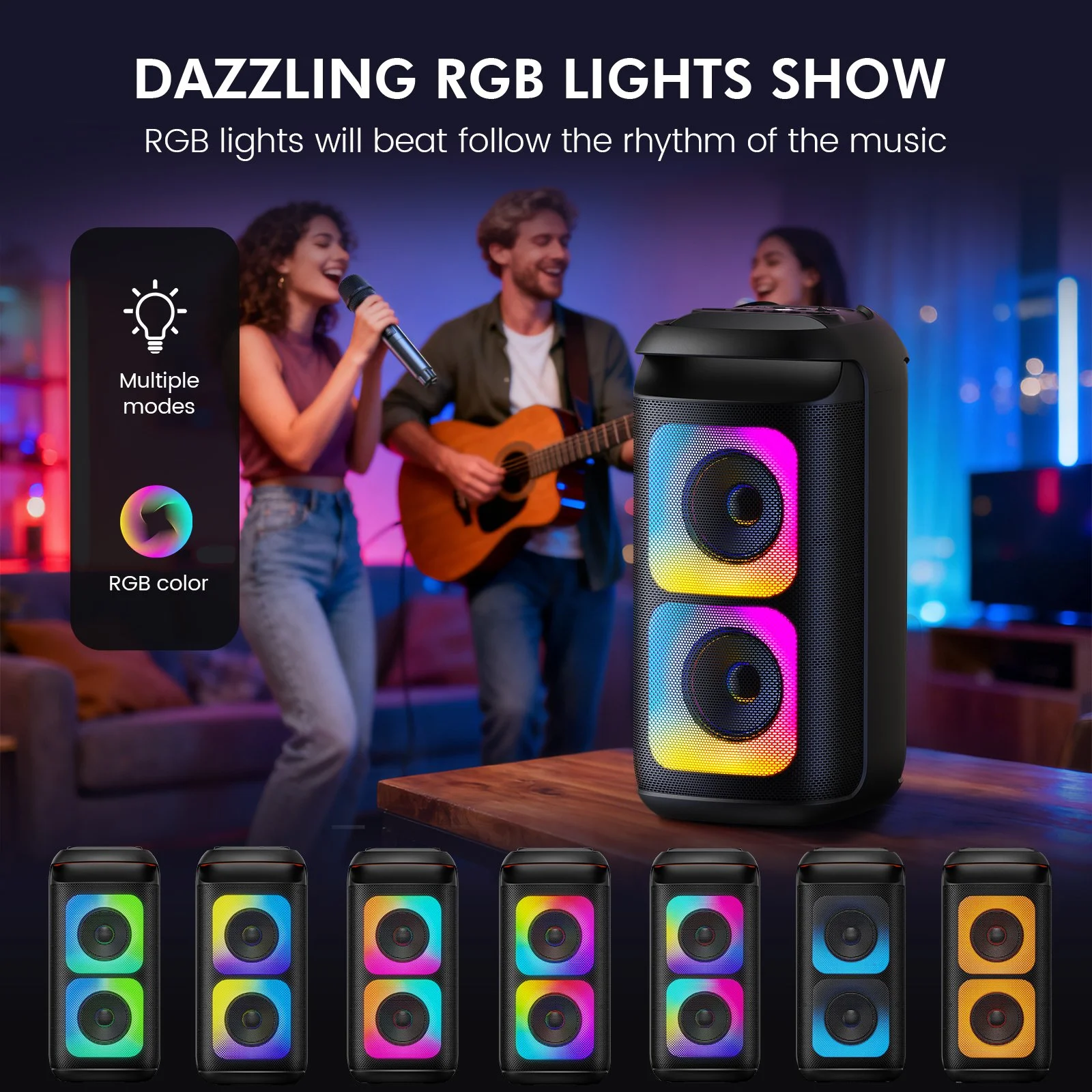 T37 Karaoke Machine with Dual 8" Subwoofers & 2 Wireless Microphones
