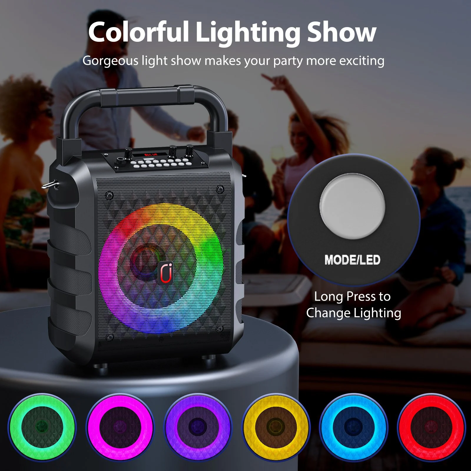 Portable Bluetooth Karaoke Speaker with Microphone and LED Light